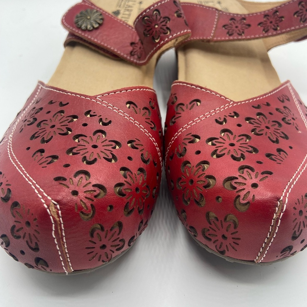 Spring Step Red Mules with Perforated Leather Design - Picture 12 of 15